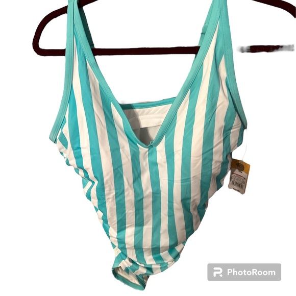 NWT Kona sol turquoise and white striped one piece with adjustable straps 18W - Picture 1 of 7